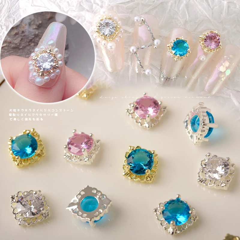 

Nail Zircon 5pcs/lot Japanese Style Royal Blue Sparkling Light Luxury Ornament Hollow Metal Rhinestone Decorative Accessories
