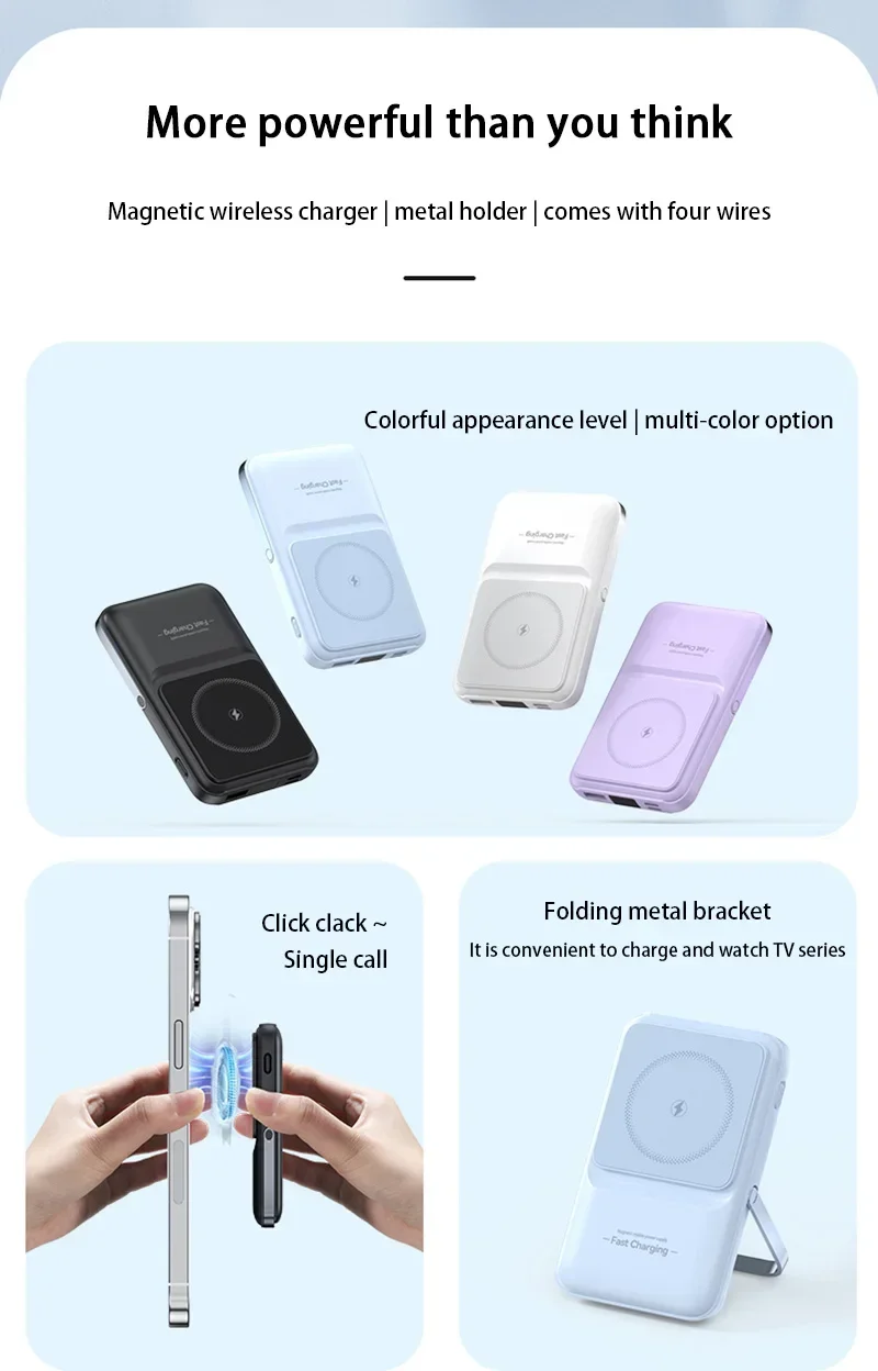 banco de energia magnetico inalámbrico 2 en 1, batería externa portátil integrada de 4 cables de 50000mAh con soporte para iPhone y Samsung » banco de energia magnetico inalámbrico 2 en 1