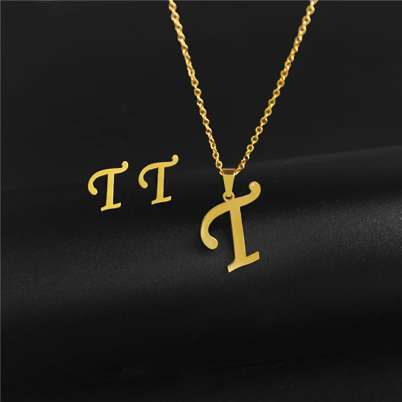 alphabet pendant necklace and earrings set