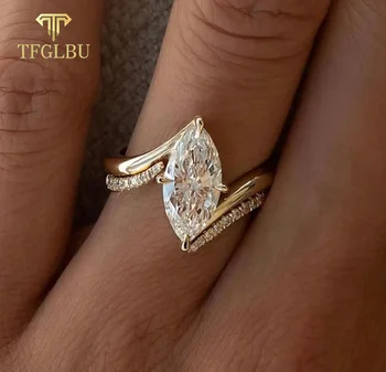 TFGLBU D Color 3CT Marquise Cut Moissanite Ring Set for Women Wedding Proposal Lab Diamond Solid S925 Silver Plated 18k Jewelry