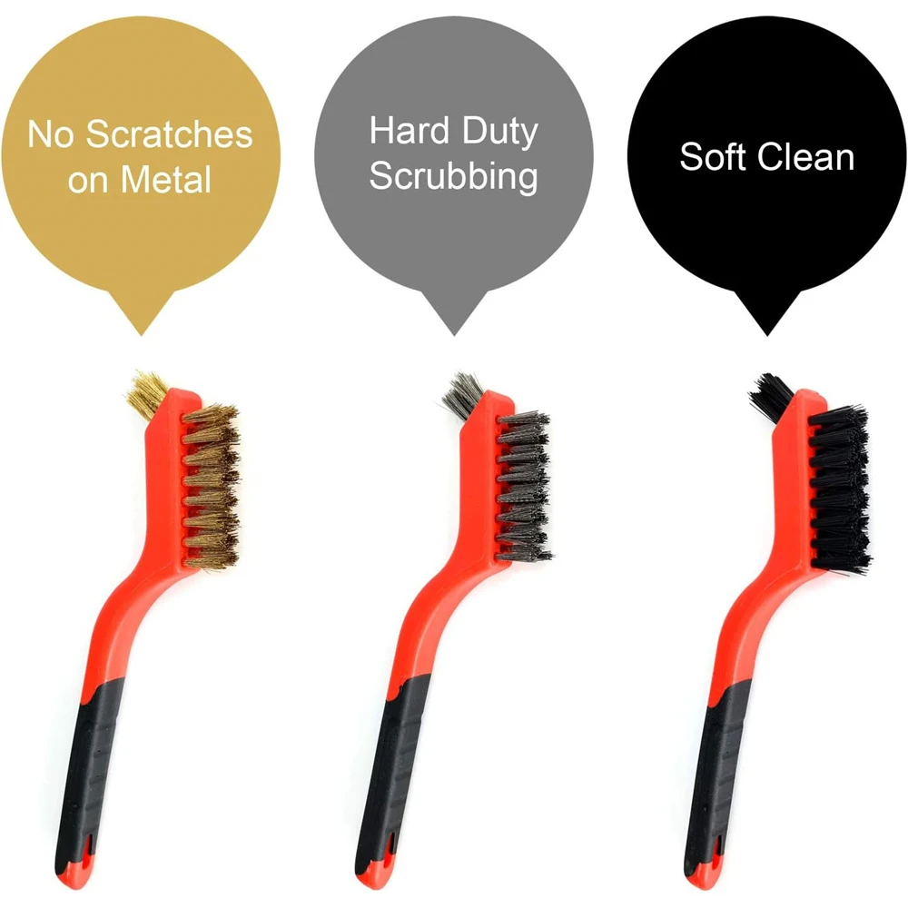Mini Brush Set Of Three Kitchen Brushes For Cleaning Rust Removal, Paint Scrubbing Wire Brush Set Double-Ended Cleaning Pick