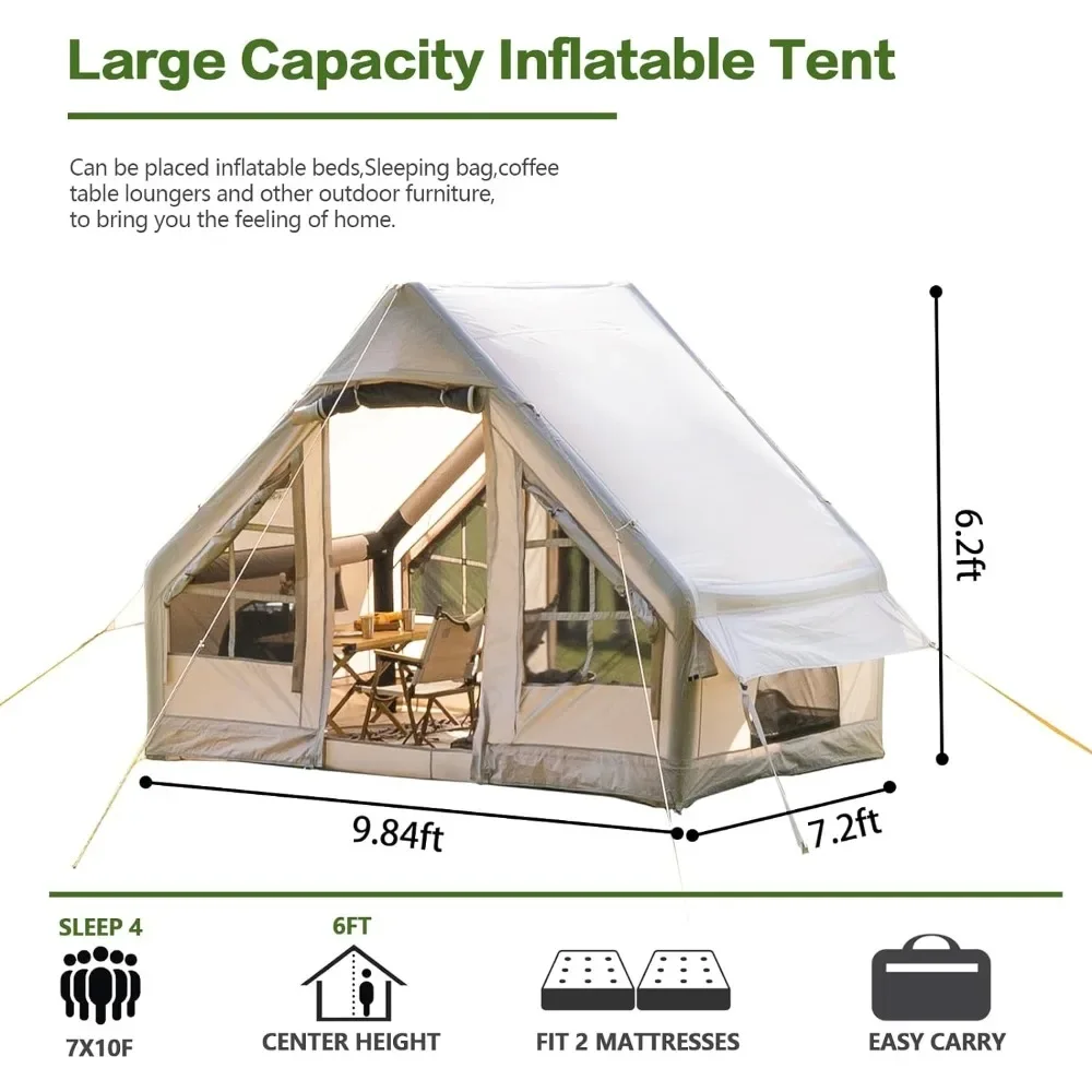 Inflatable Camping Tent with Picnic Blanket 2/4/6 Person Cabin Tent Waterproof Outdoor Oxford Tents with Mosquito Screen