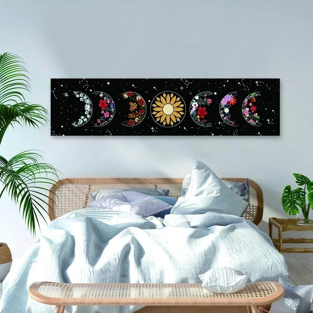 

Home Decor Bohemian Wall Hanging Floral Moon Phase Tapestry Psychedelic Black and White Throw Blanket