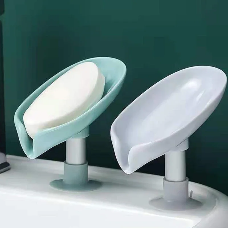 Leaf Shape Soap Tray PP Soap Box Non-slip Drain Soap Dish With Suction Cup Sponge Soaps Holder Bathroom Accessories