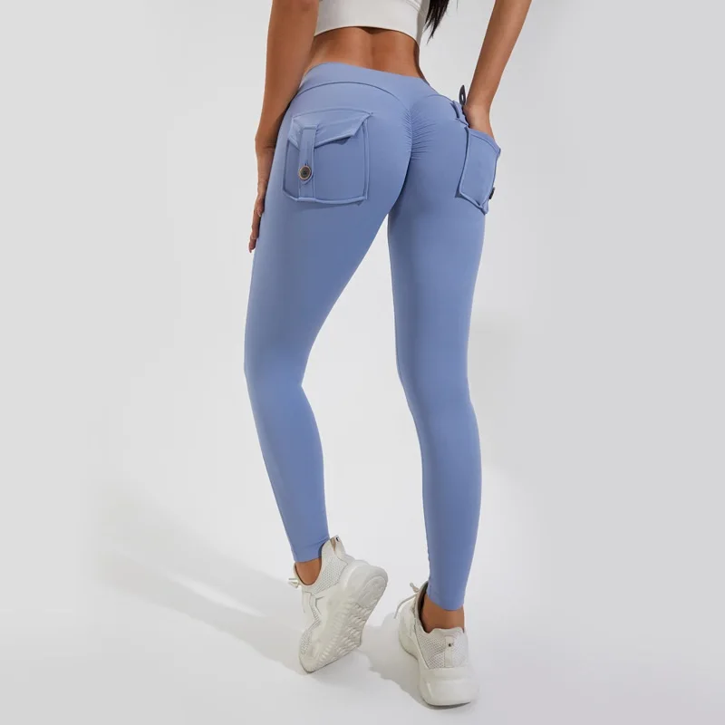 Solid Color Sexy Soft Women Yoga Legging Hight Waist Sport Pant Comprehensive Training Jog Wholesal Booty Scrunch Tooling Pocket