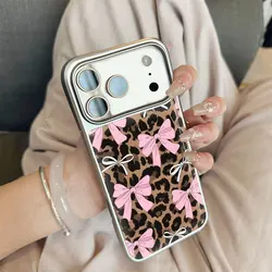 Leopard Pink Bow Glossy Drip Phone Case Cover Shell - iPhone 15 Plus (YS - P4092)