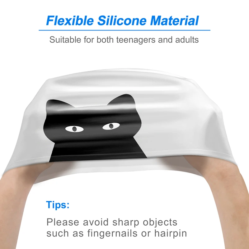Thickened Cartoon Cat Swimming Cap Elastic Silicone Waterproof Long Hair Ears Protect Personality Swim Caps For Women Girls