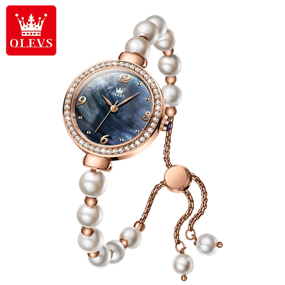 OLEVS-Relógio De Quartzo De Pulseira De Pérola De Luxo Feminino, Moda Impermeável, Relógios De Pulso De Diamante, Marca Top