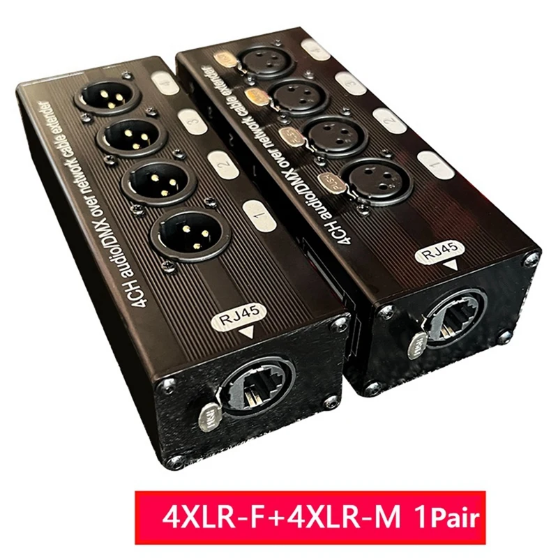 1Pair 4-Channel 3-Pin XLR Audio and DMX over Network Cable Extender, DMX512 Network Signal Extender 1 Male+1 Female 6