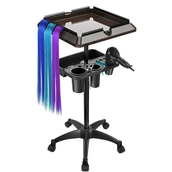 Carrello Organizer da Salone con Ruote, Altezza Regolabile, per Attrezzi ed Estensioni Capelli, Vassoio per Colorazione Capelli per Salone