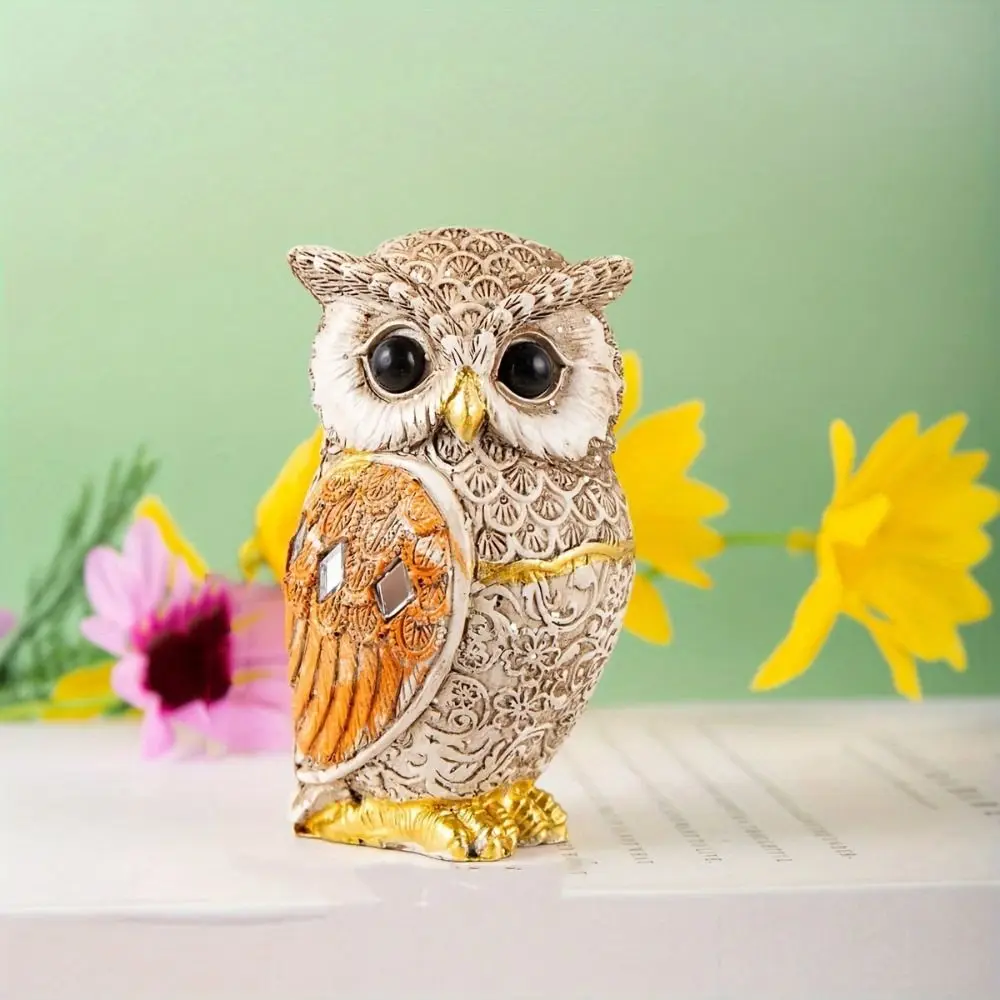 Crafts Resin Owl Statue Cute Retro Bird Miniature Figurine Vivid Desktop Ornament Home