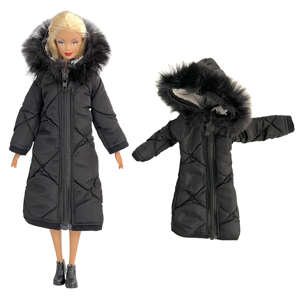 NK 1 Pcs Fashion Coat for Barbie Doll Cotton Jacket Winter Dress Long Clothes Fur Coat For 1/6 BJD Doll Accessories Toy JJ images - 6