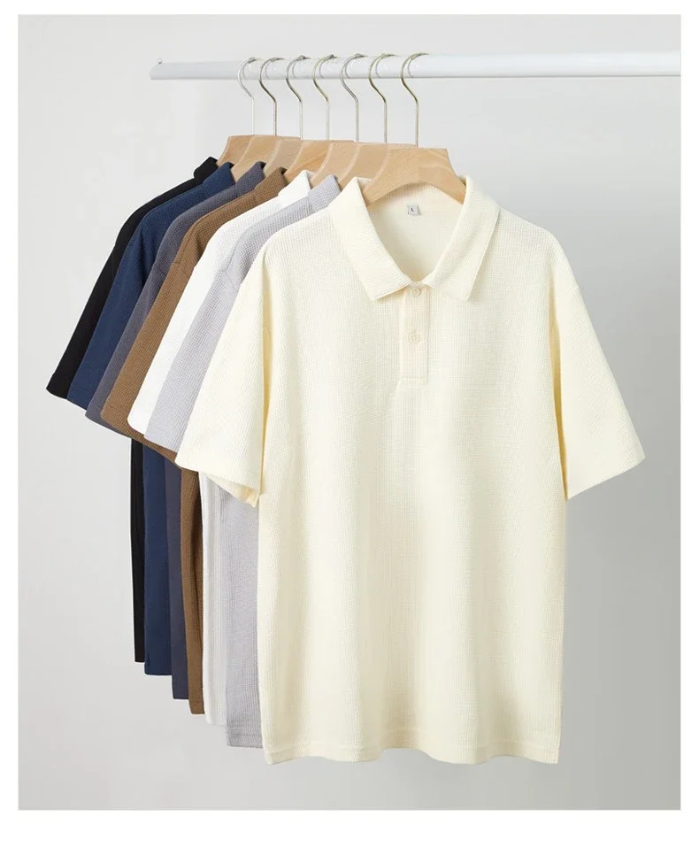 Waffle lapel polo shirt short sleeve t-shirt (1).jpg