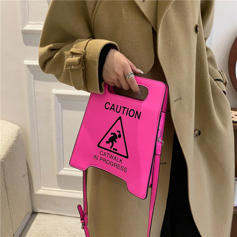 

Women Creative Caution Letters Sign Handbag Crossbody Bag Cute Fluorescence Color Shoulder Bags for Female Clutches Purse Bolsa