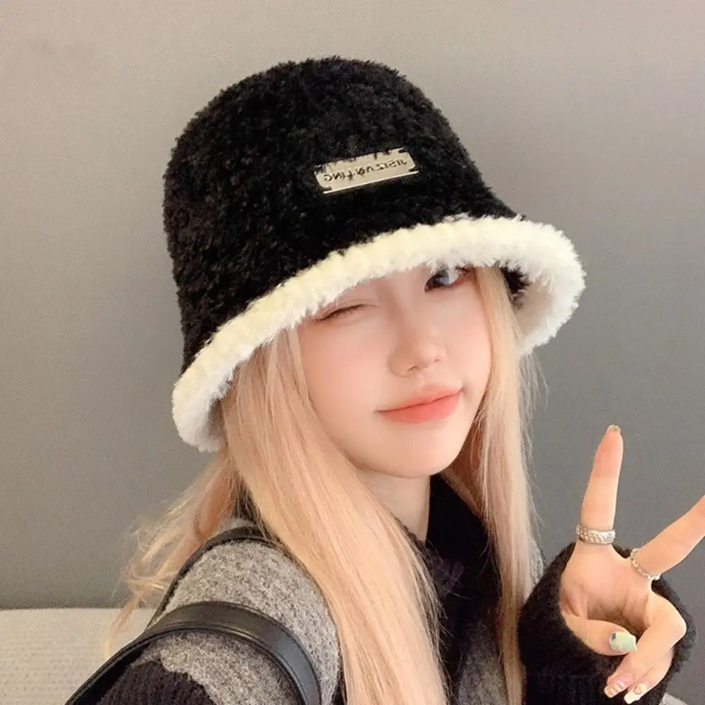 

Keep Warm Fisherman Hat Fashion Thickened Lightweight Winter Warm Hats Plush Flat Top Cap Lady