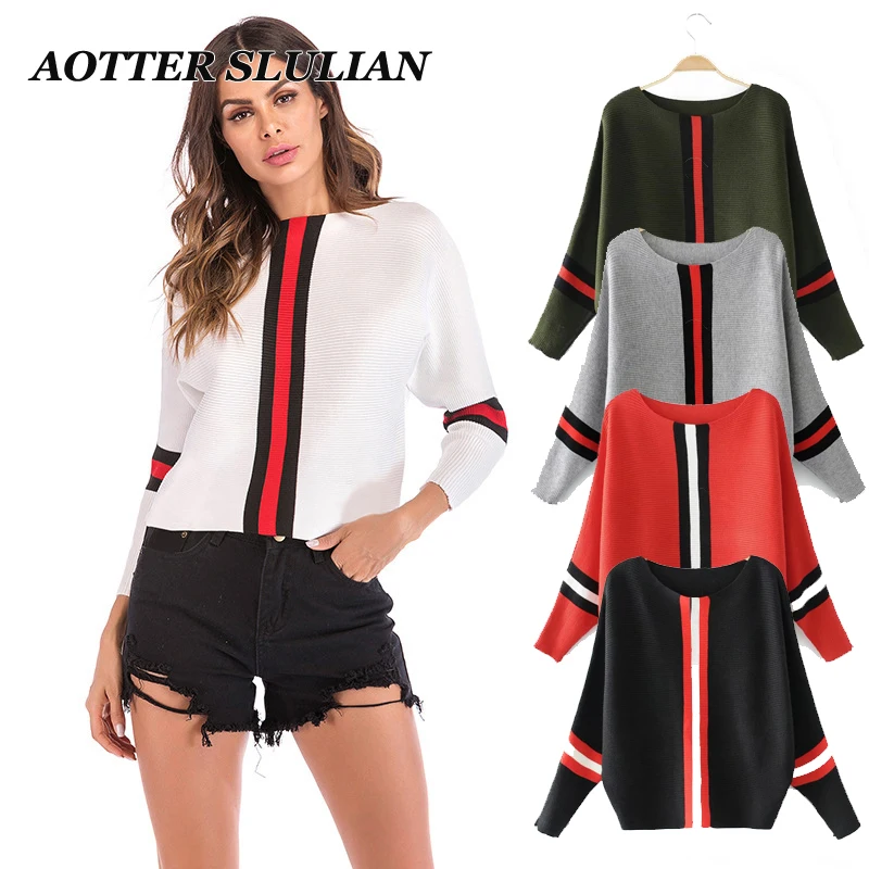 

Fashion Color Blocking Boat Neck Knit Stripe Sweater Elegant Commuting Top Women's Medium And Long Sleeve Comfortable Clothing