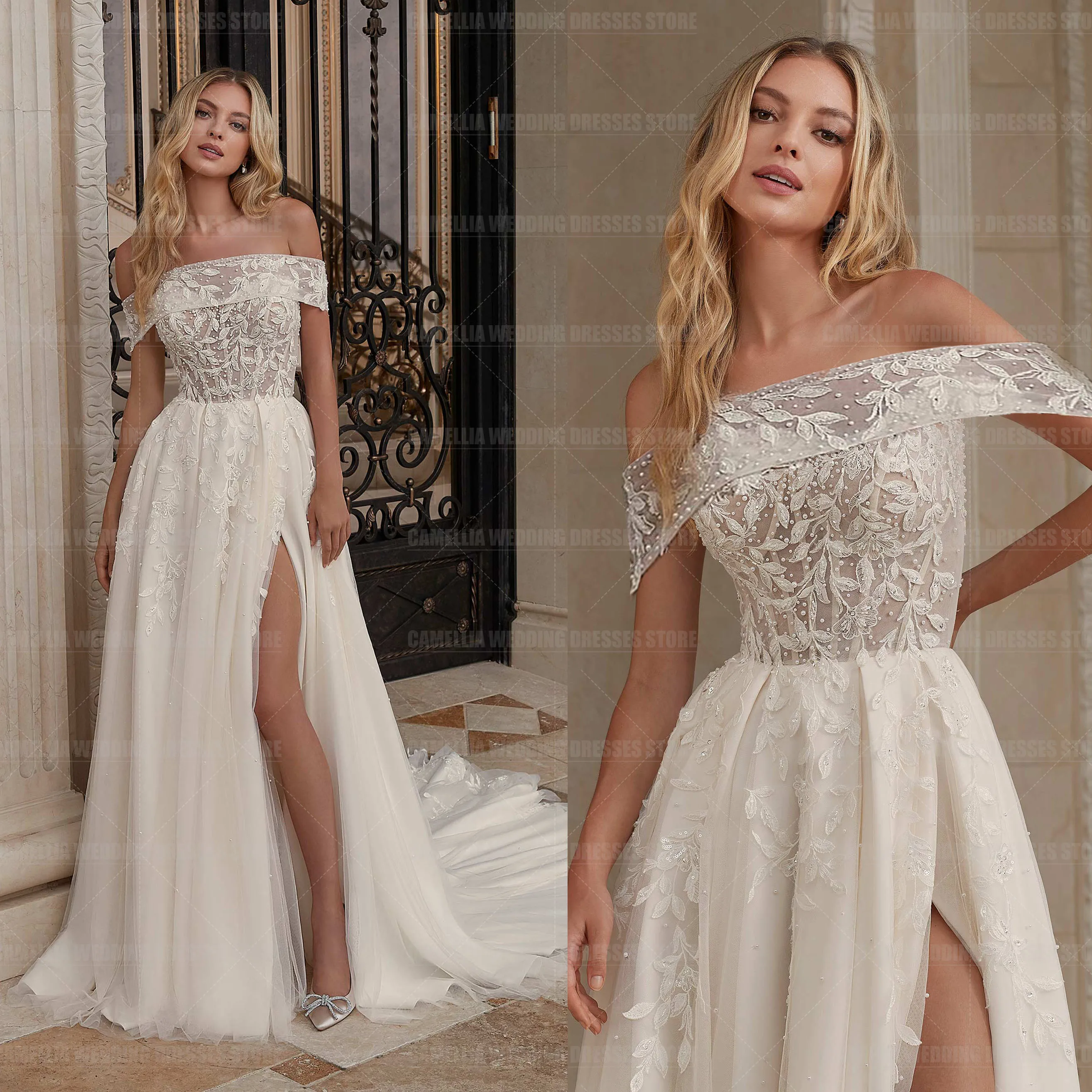 Boho Abiti Da Sposa Donna A Line Sexy Appliques Off The Shoulder Side Split Princess Abiti Da Sposa Eleganti Formali Vestidos 2024