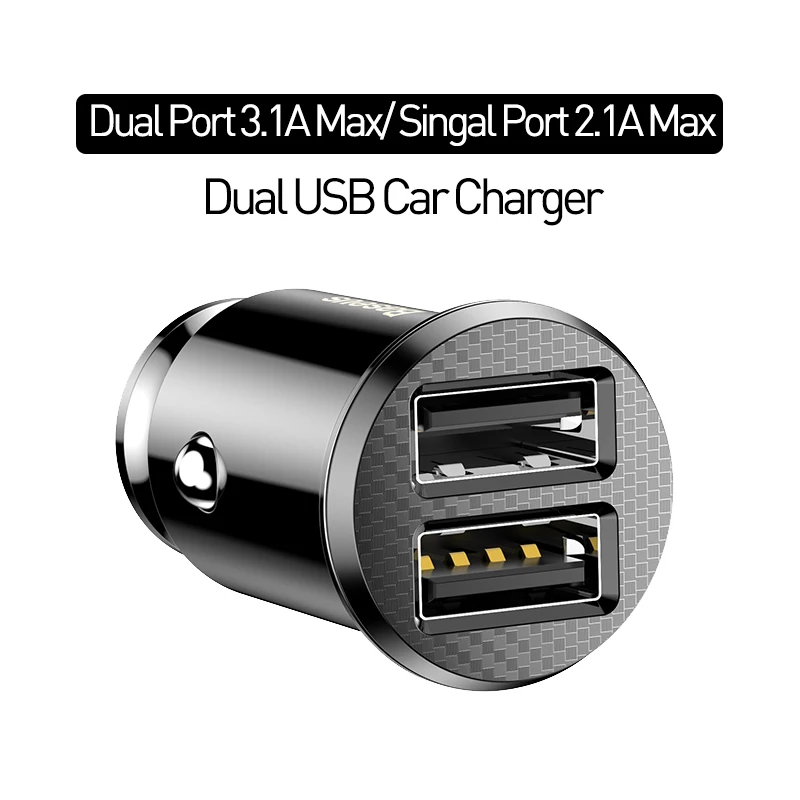 5v 3a usb c Baseus Car Charger For for iPhone Samsung Phone Tablet GPS 3.1A Fast Charging Charger Mini Dual USB Car Phone Charger Adapter charger 100w Chargers