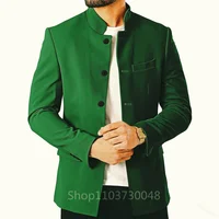 High Quality Men's Solid Color Blazers Fashion Stand-up Collar Single Button Jacket Casual Slim Suit Jacket for Men Clothing