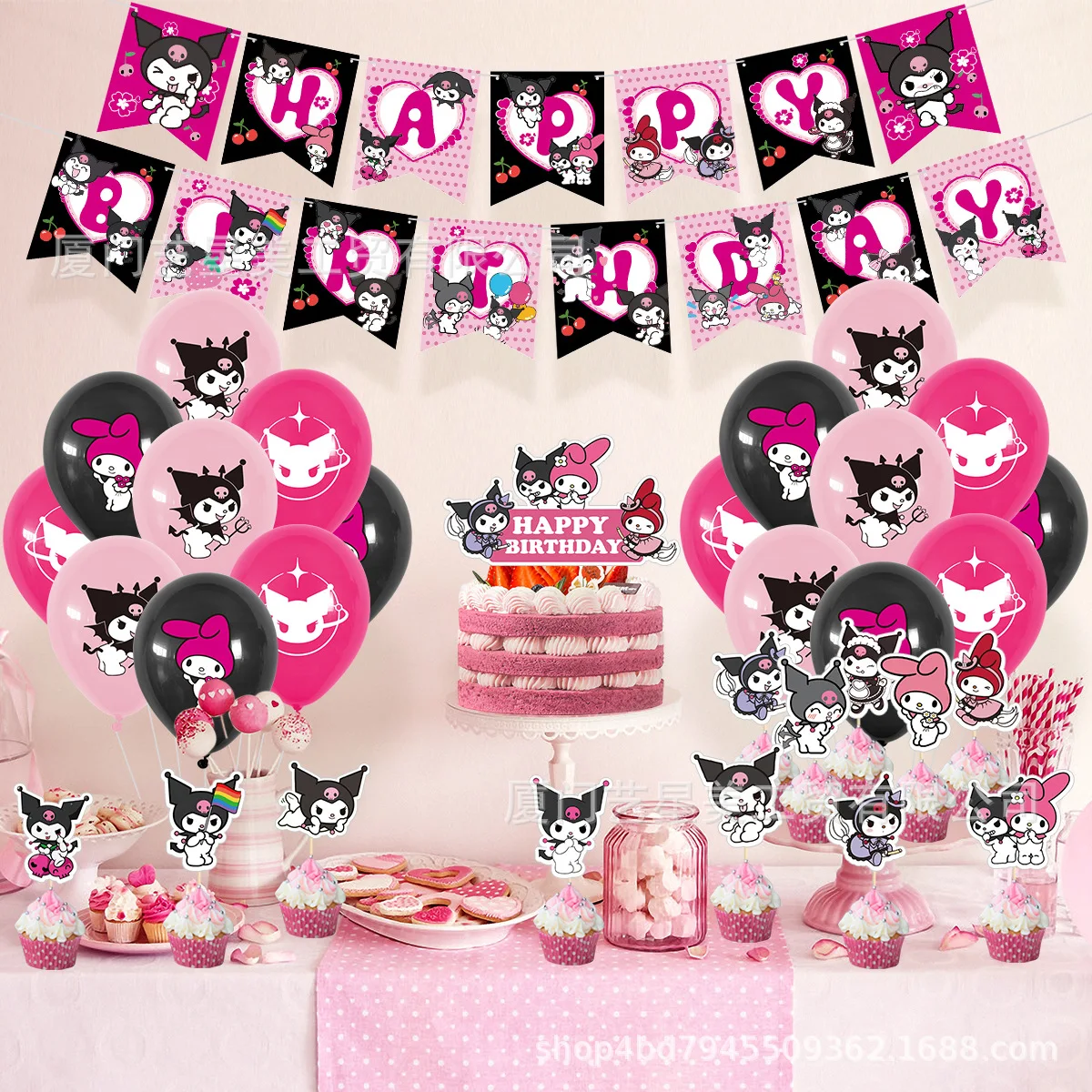 

Kuromi kawaii Sanrio accessories cartoon Kuromi banner cake insert latex balloons kids birthday party decor party supplies toys