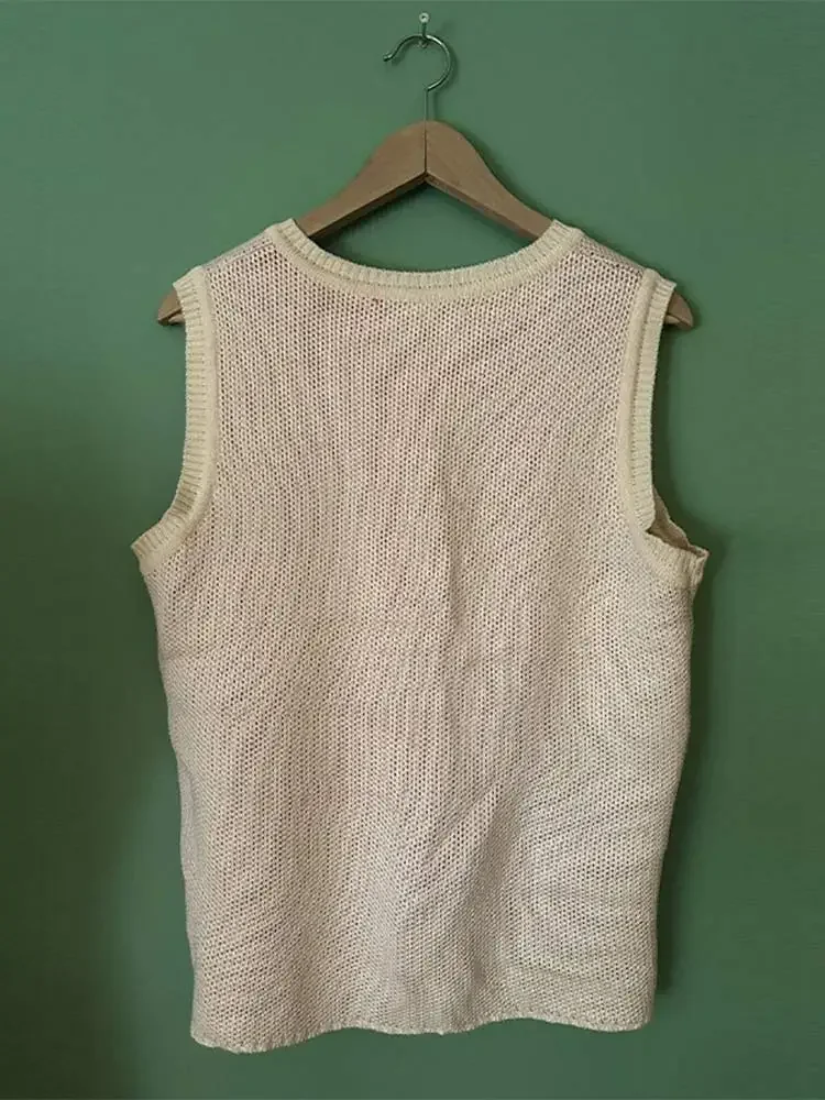 Men Sweater Vests Mens Knitted Vest Autumn Love Hollow Out Jacquard Men's Sweater Vest Loose V Neck Sleeveless Knitted Sweaters Street Harajuku Pullover Waistcoat