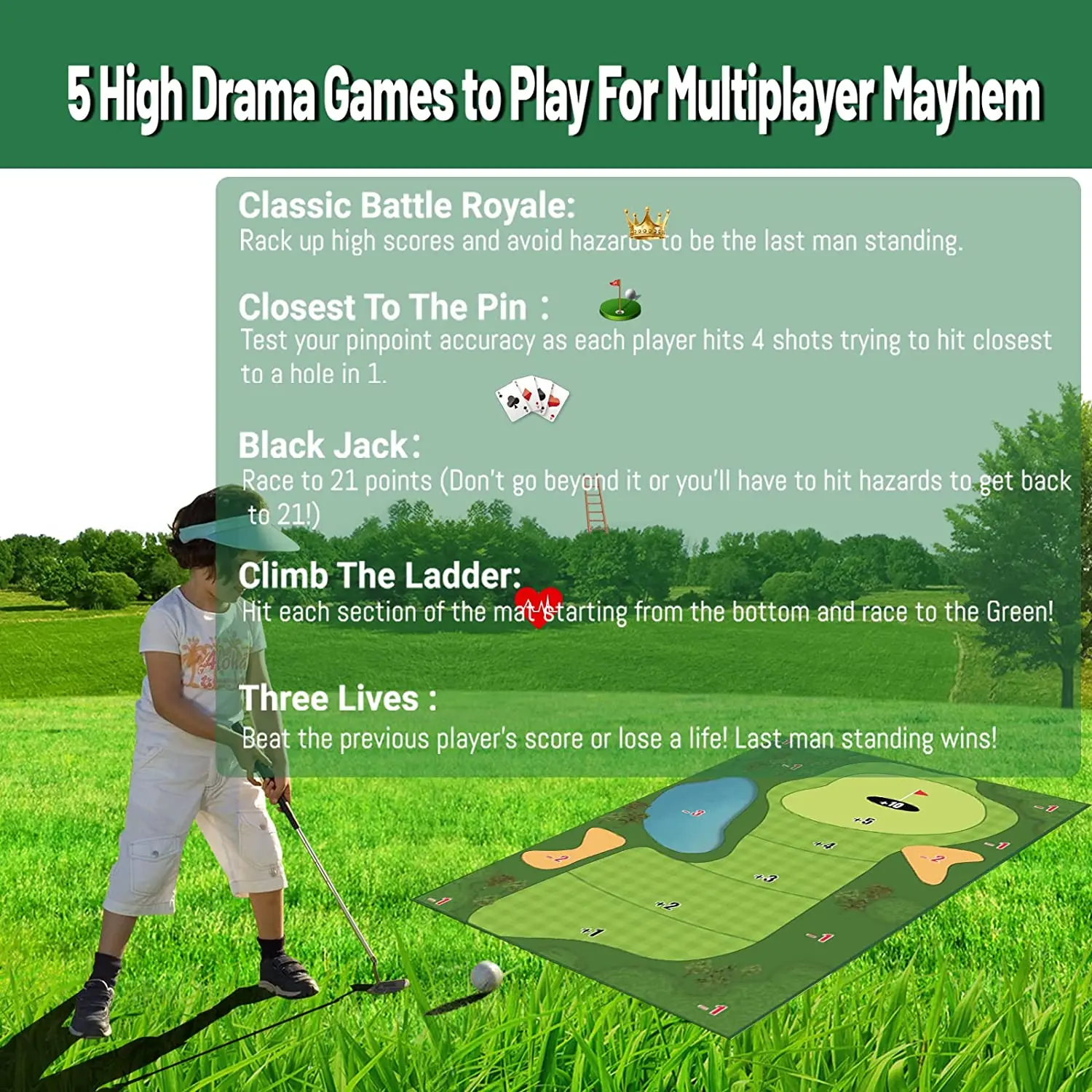 Golf Chipping Game Mat Indoor Outdoor Golf Games for Adults with Chipping Mat Sticky Balls Ground Stakes Score Card Storage Bags 4