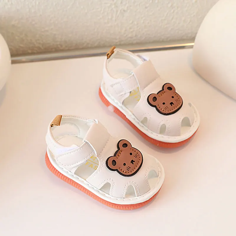 Baby Boys Girls Summer Sandals Cue Bear Pattern Squeaky Squeaky Shoes Non-Slip Newborn First Walking Shoes