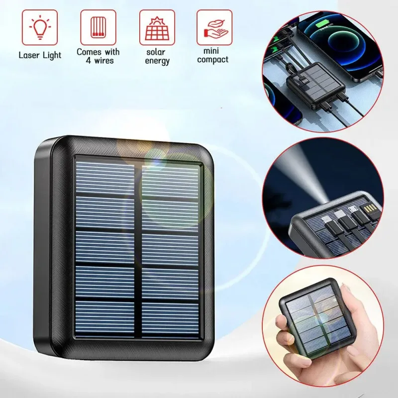 20000mAh Solar Move Power Bank Super Fast Charging USB TYPE C Cable Portable Charger LED Lighting Power Bank For iPhone Samsung 2
