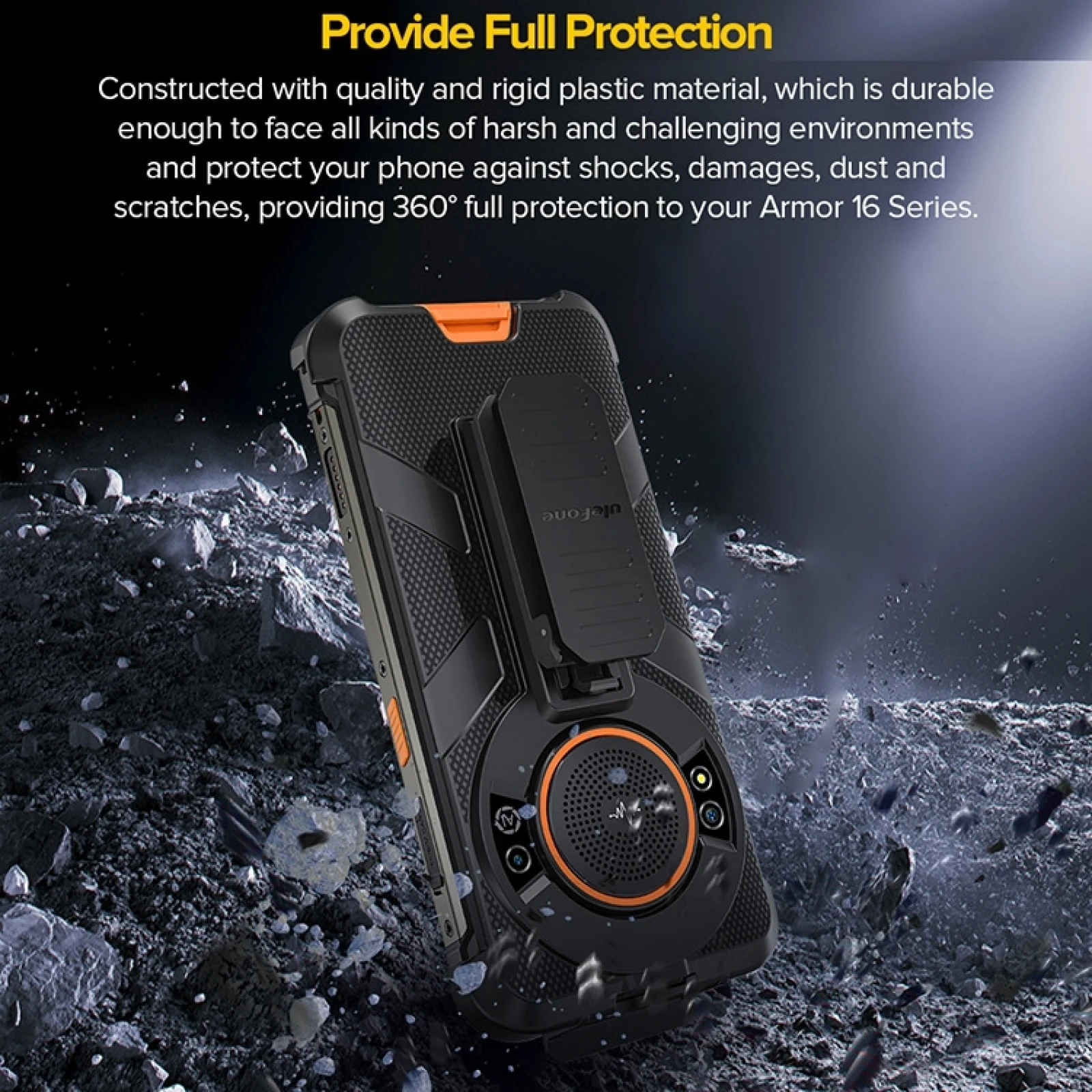 Orignal Ulefone Power Armor 16 Pro/16S Protective Case Ulefone Phone  Multifunctional Back Clip TPU PC Cover Case with Carabiner