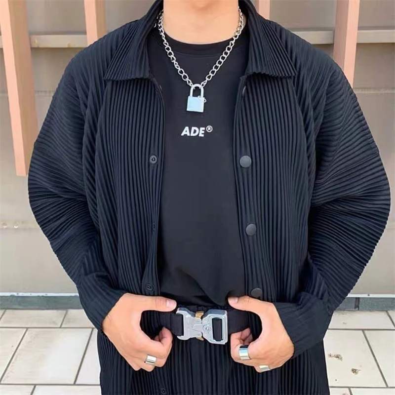 Lssey Miyake Homme Plisse Fabric Pleated Top Men's Shirts Spring And Autumn  High Street Loose Single Breasted Casual Coat