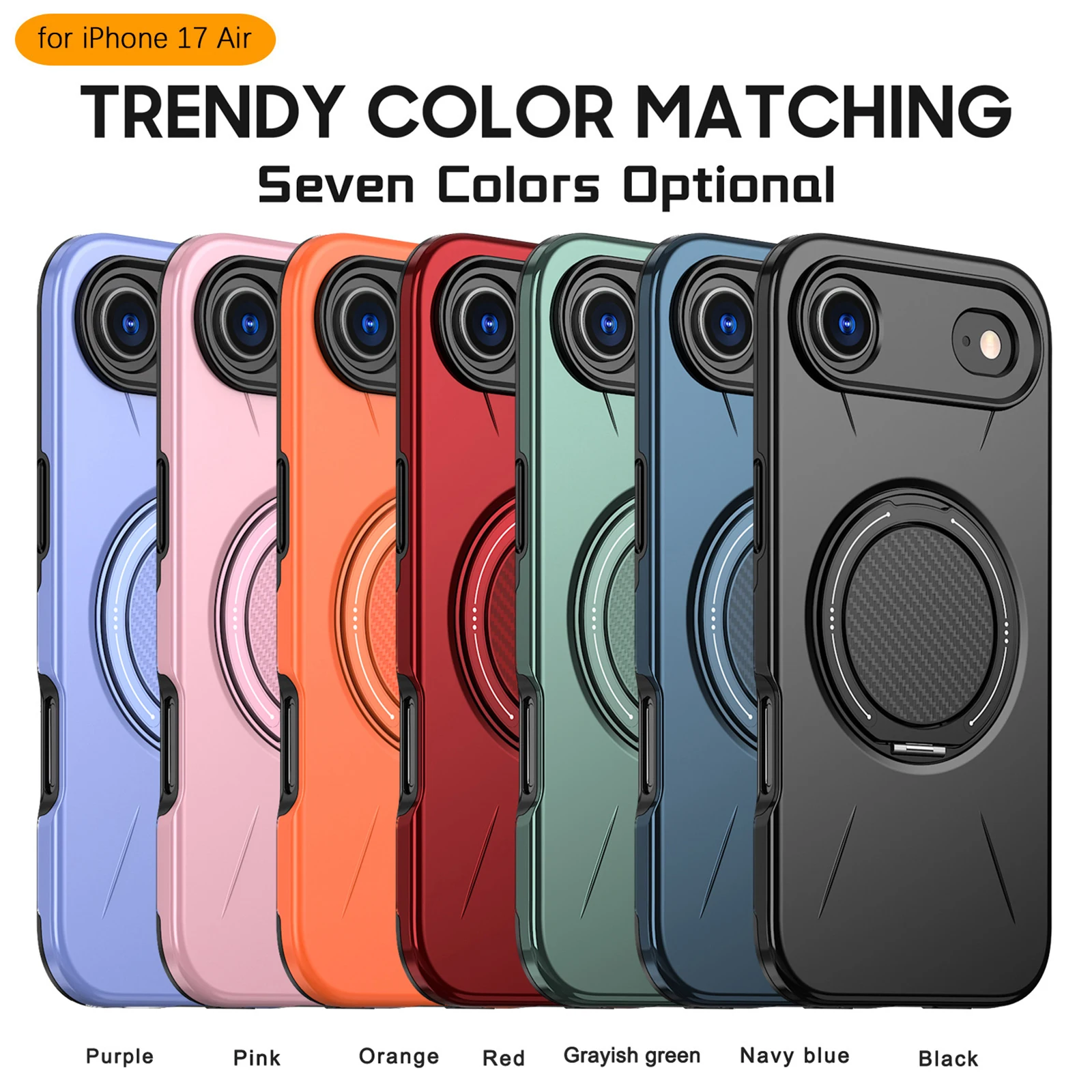 Dual-Layer Protective Phone Case with 360° Rotating Ring and Magnetic Mount Compatibility