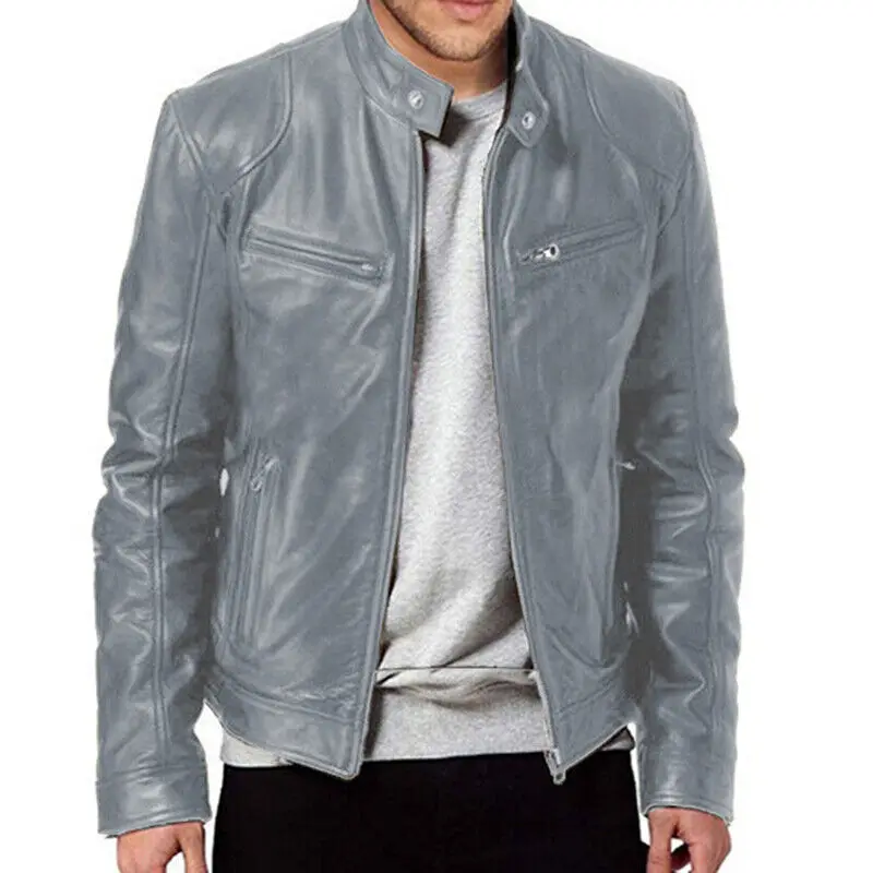 Texwood men's casual and sports wear store, summer beach clothes, men's leather fashion, jewelry, sunglasses Mens Retro Leather Jacket Motorcycle Stand Collar Biker Coat Zip Up Slim Fit Outwear Top Jacket Coat