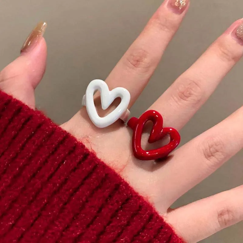 2025 Korean Colorful Enamel Heart Open Rings for Women Girls Fashion Creative Funny Adjustable Finger Ring Y2K Jewelry Gifts 2