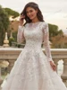 Modest Wedding Dresses Full Sleeves O-Neck Bridal Gowns Lace Appliques Floor Length Robes Glamorous Vestidos De Novia Customized 3