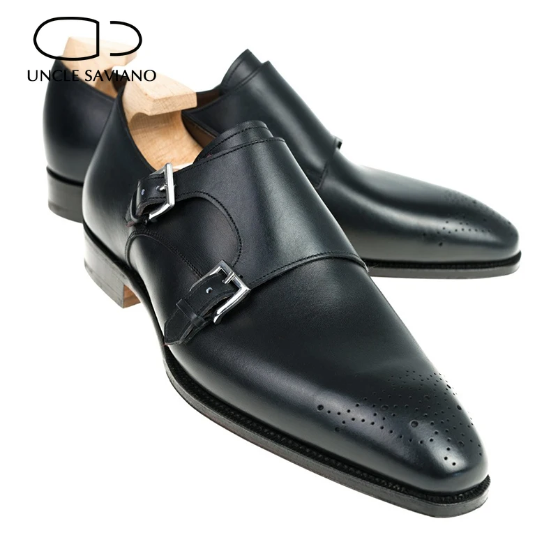 

Uncle Saviano Double Monk Black Business Men Shoes Fashion Designer Dress Wedding Genuine Leather Best Handmade Shoes for Man
