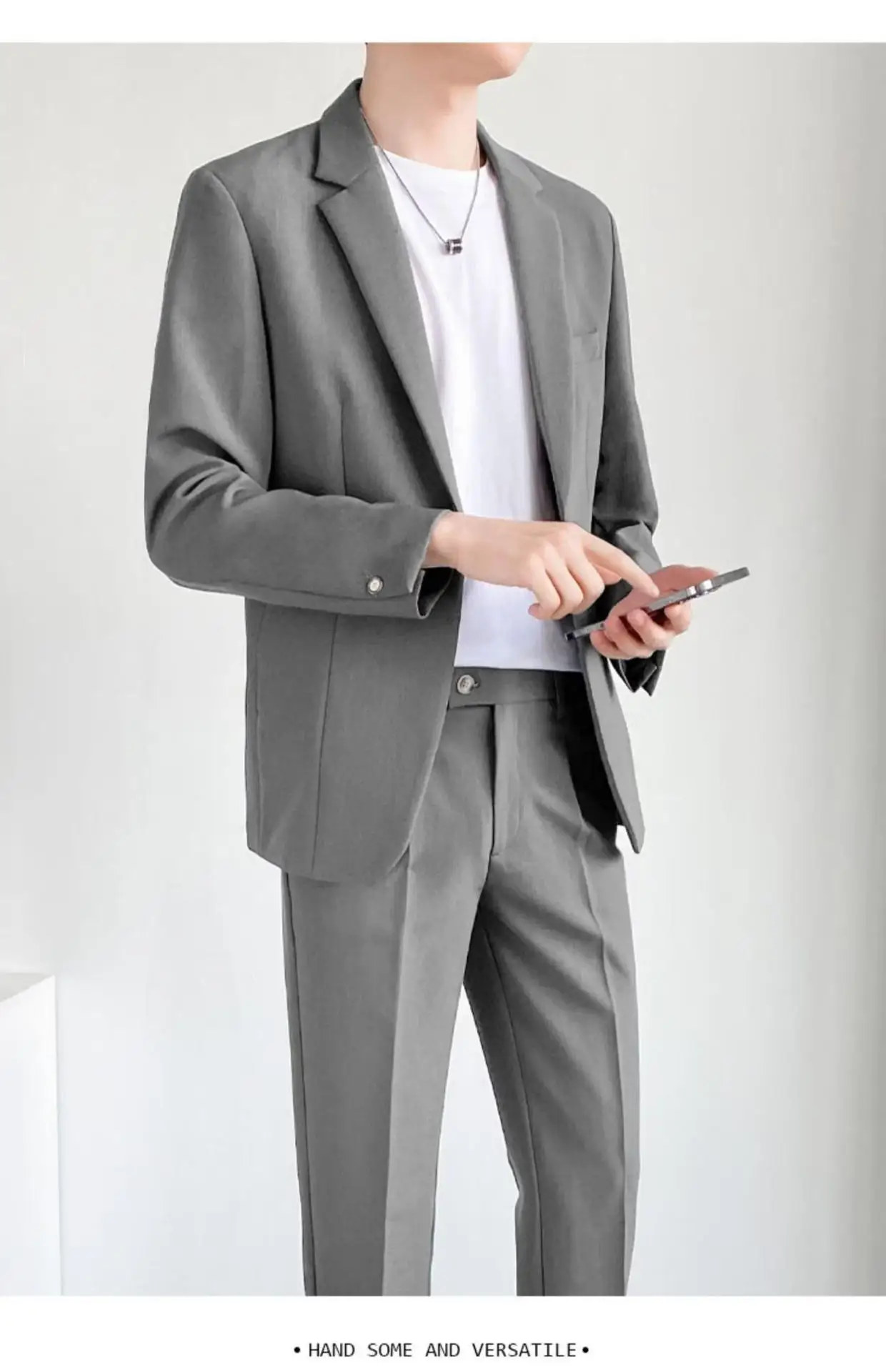 S-5XL High Quality Men's Suit Gentlemen Simple Business Casual Fit Suits 2 Pieces Set Classic Solid Color Jacket （Blazer +Pants） images - 6
