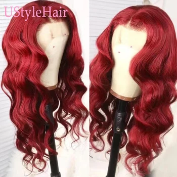 Burgundy Lace Front Wig 13x4 Long Body Wave Synthetic Hair Wine Red Glueless Daily Wear Wigs for Women Heat Resistant Fiber
