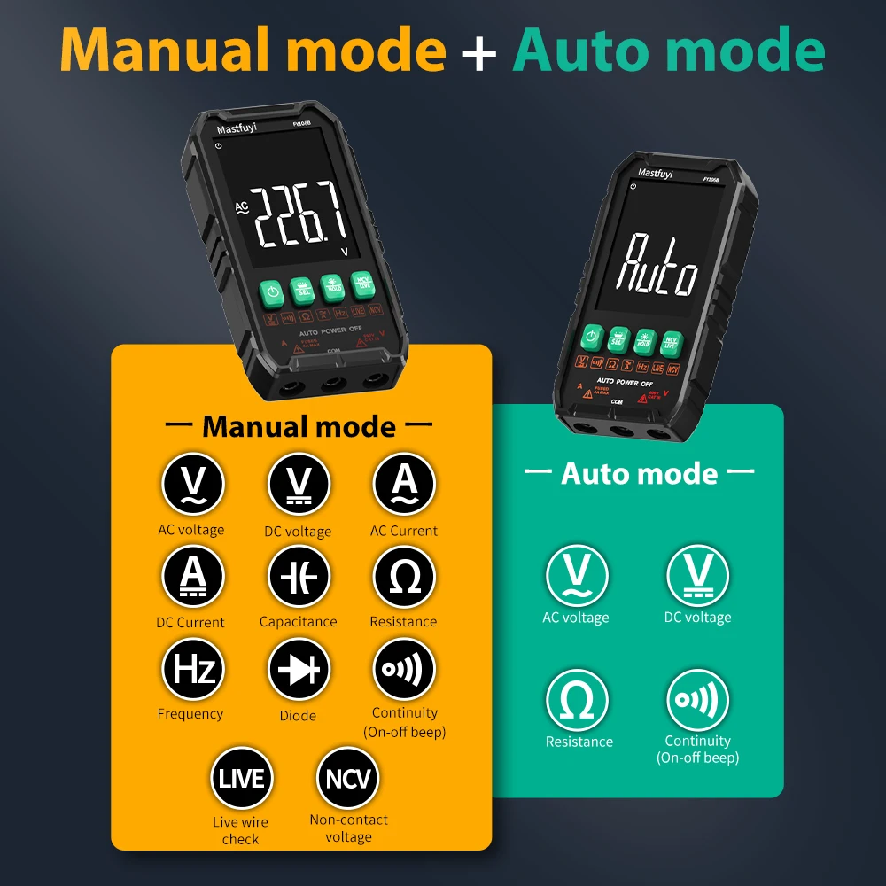 MASTFUYI FY106B Handheld Mini Multifunction Digital Multimeter 600V 4A True RMS Automatic Measurement Tester Tools