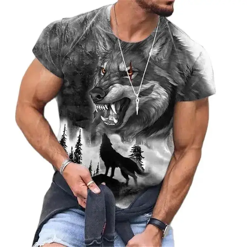 Mens Summer Short Sleeve T Shirt Wolf 3D Print Oversized Tee