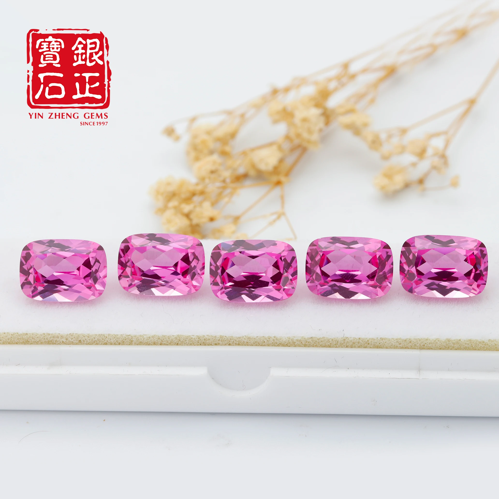 YinZheng Cushion Shape Pink Sapphire Stone Flame Melted Can Be Provide GRC Or AGL Certifacate Synthetic Cultivate Pink Sapphire