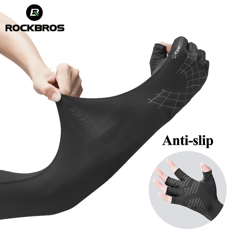 ROCKBROS Sport Arm Sleeve Glove 2 In 1 Breathable Elasticity Running Hiking Driving Sleeves Arms Warmer Glove For Sun Protection 2