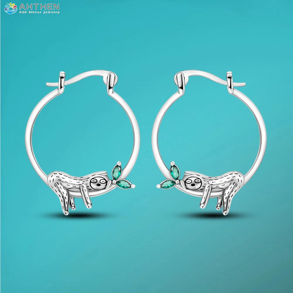 

Ahthen 925 Sterling Silver Stud Earrings Sloth Hoop Earrings Ear Hooks Fashion Women Earrings Free Shipping