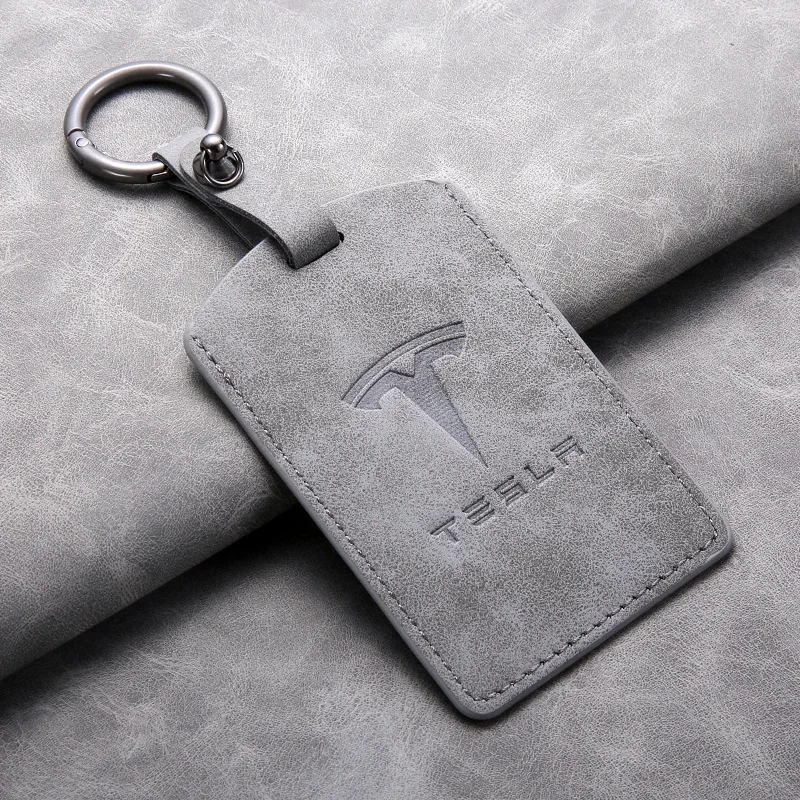 Leather Car Smart Remote Key Card Case Cover Protector Holder Shell For Tesla Model 3 Model Y Keyless Keychain Accessories