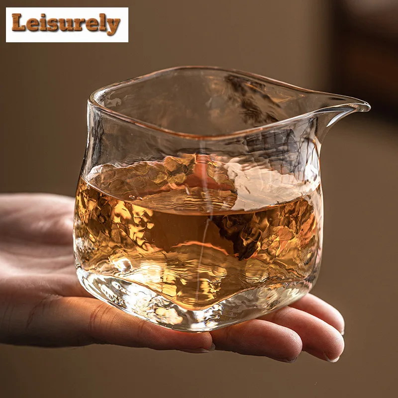 175ml High-end Hammer Patterned Tea Pitcher Antique Transparent Glass Cha Hai Justice Cup Tieguanyin Cafes Decoration Supplies