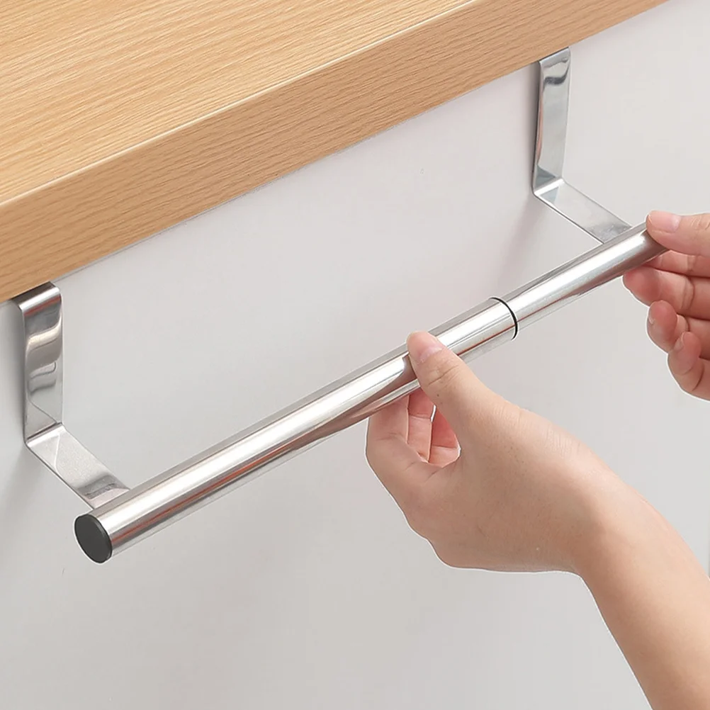

Telescopic Towel Rack Clothes Hanger Nail-free Hanging Pole Single Rod Racks Cabinet Door Over Tea Holder Stainless Steel Bar