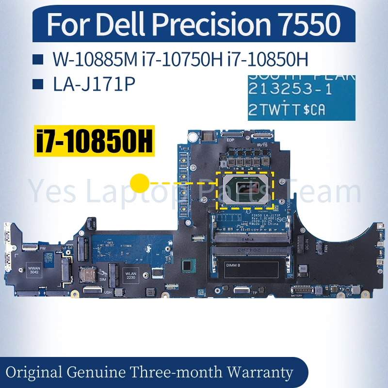 

For Dell Precision 7550 Laptop Mainboard LA-J171P 01CFGW 04JGVR W-10885M i7-10750H i7-10850H Notebook Motherboard