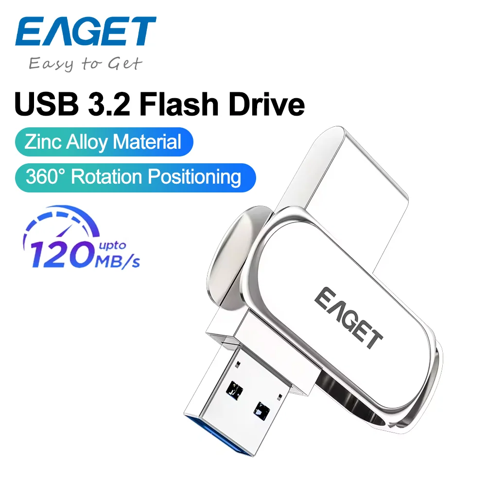 EAGET USB 3.2 Solid State Pen Drive High Speed Metal USB Memory Stick 32GB 64GB 128GB 256GB Portable Flash Drives For PC/Laptop
