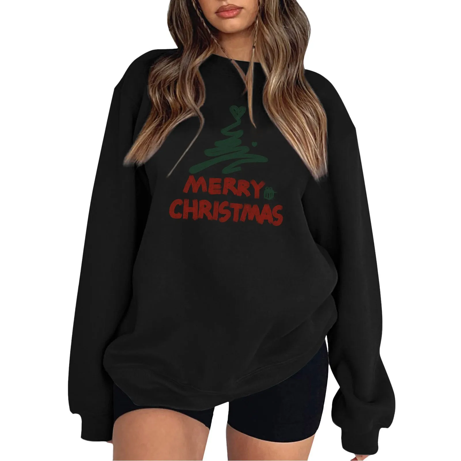 

1 Piece Outfits Women Ladies' Loose Fitting Christmas Printed Sweatshirt Hoodie With Shoulder Women Tops Long Sleeve Casual