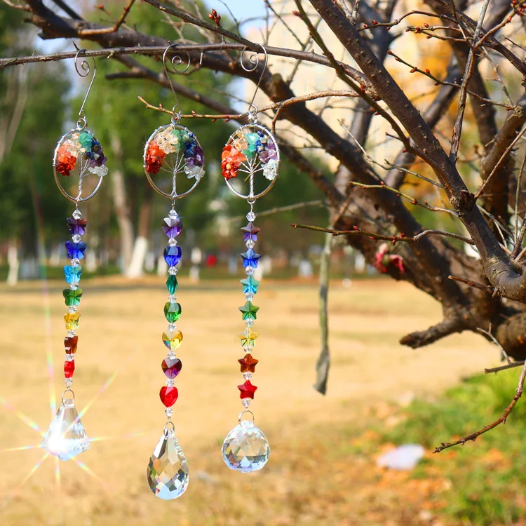 Sun Catchers Hanging Crystal Life Tree Stone Beads Prism Pendant Craft Wind  Chimes Window Home Garden Decoration ловец солнца