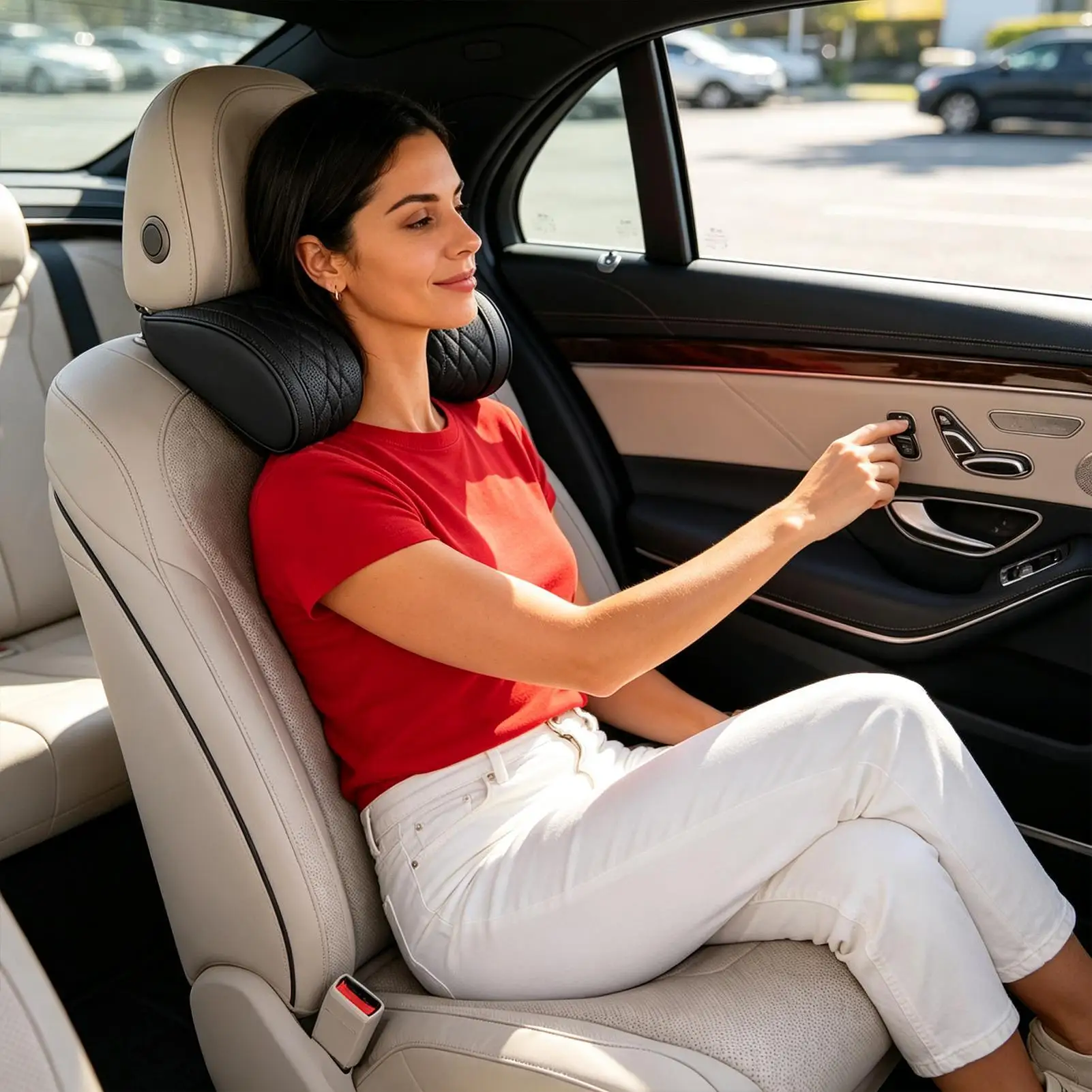 Luxurious Memory Foam Car Neck Pillow - Premium PU Leather Headrest Cushion with Adjustable Straps and Universal Comfort and Support